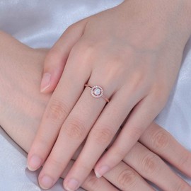 CiNily 14K Rose Gold Plated White Fire Opal Ring Adjustable Gold Rings for Women