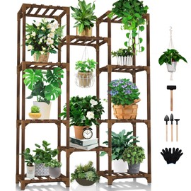 Plant Stand Indoor Outdoor, Uneedem Tall Shelf for Multiple Plants, 10 Tiers 11 Pot Large Rack Wood Holder Shelves for Room Corner Balcony Garden Patio