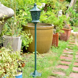 Sungmor Outdoor Decorative Lanterns, 47" Tall Cast Iron Floor Standing Candle Holders, Rustic Lantern Stand for Lawn Yard, Heavy Garden Lamp Post Porch Decor, Large Landscaping Candle Lantern