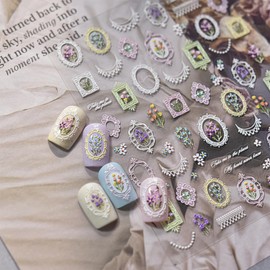 1 Sheets 5D Retro Flower Nail Art Stickers Spring Summer Floral Nail Decals Embossed Picture Frame Tulip Nail Design Supplies Colorful Daisy Nail Stickers for Women DIY Acrylic Nail Accessories