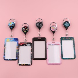 Beemorita Pink Work Retractable Card Badge Holder Reel Cute Aesthetic Reel Clip for Keys & ID Badges for Women Girls Office Staff Vertical ID Holder Heavy Duty Reel with Carabiner Clip