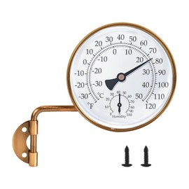 4Inch Brass Outdoor Thermometer, Outside Decorative Weather Thermometer Hygrometer for Kitchen Window, Patio, Greenhouse, Window Thermometer