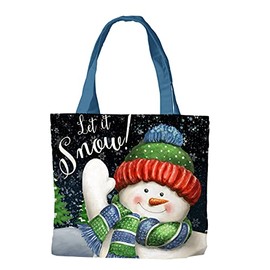 Briarwood Lane Snow Time Snowman Winter Canvas Tote Bag Let It Snow 14.5" x 15"