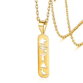 VASSAGO Ancient Egyptian Symbol Necklace Ankh Cross Eye of Horus Pendant Necklace Vintage Egyptian Pyramids Pendant Necklace Half Sun Necklace Luck Charm Jewelry Gift, Stainless Steel