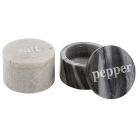 Thirstystone White & Black Marble Pinch Pots with Etched Lids, Use for Salt & Pepper While Cooking or Baking