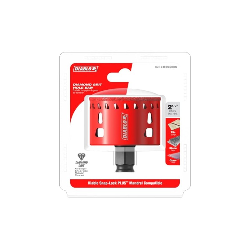 Diablo Diamond Grit Hole Saw for Tiles, Glass, Concrete, and