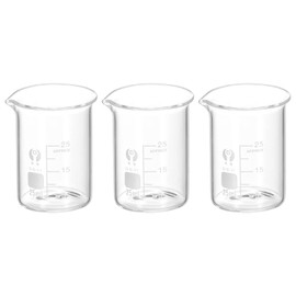 PATIKIL 3Pcs 25ml Low Form Glass Beaker, 3.3 Borosilicate Glass Graduated Printed Scale Measuring Cups with Spout for Kitchen Lab Liquids