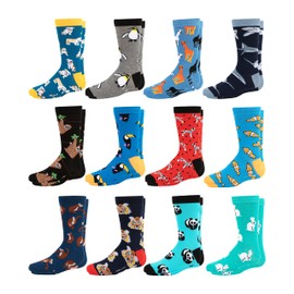 Mitch Bogen Boy's Novelty Crew Dress Fun Design Socks 12 Pairs Assorted Sports Shape Pattern (Boys 4, Large)