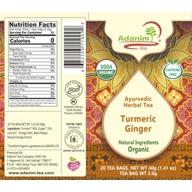 Adanim Bio Ginger Turmeric Tea, Value Pack 80 Teabags, Caffeine-free Organic Blend of Soothing and Flavorful Herbal Infusion for Overall Well-being