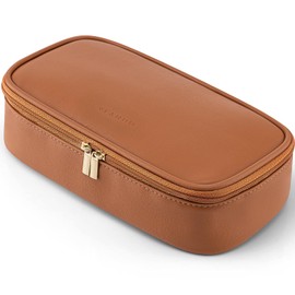 Vlando Travel Makeup Bag,Small Travel Make up Cosmetic Bag,PU Leather Makeup Organizer Bag, 01-Brown