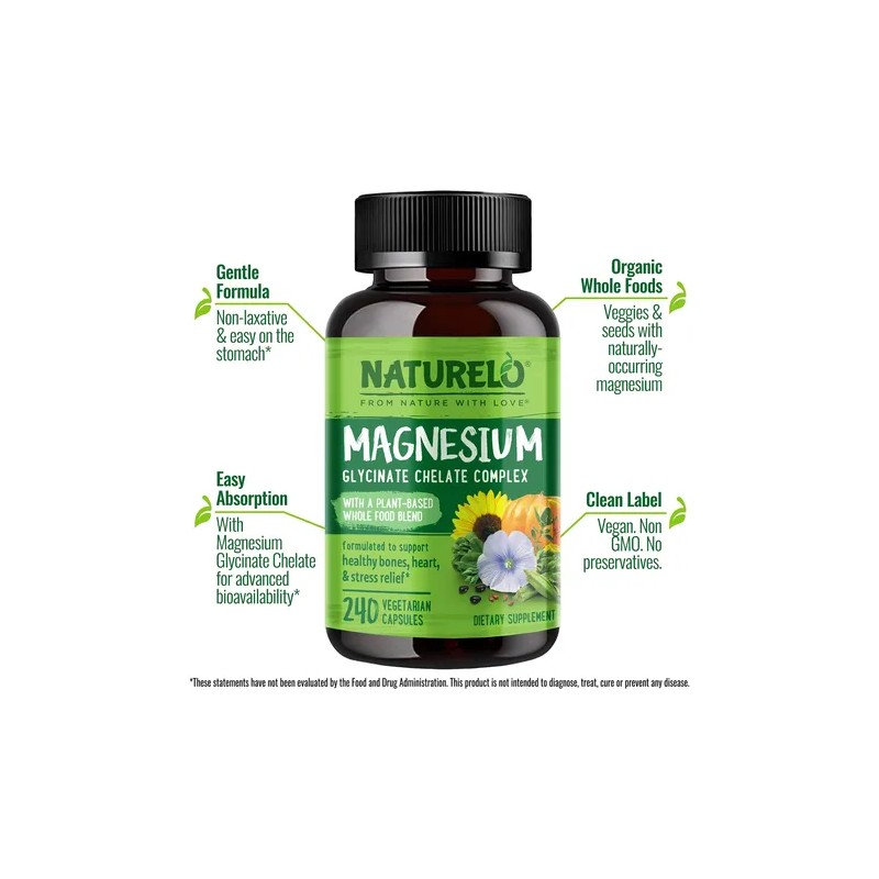 Magnesio Glicinato Quelado 200 mg Magnesium Glycinate Chelate Supplement, 240
