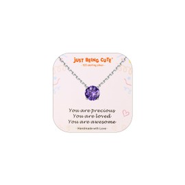 Just Being Cute White Gold Crystal Solitaire 1.0 Carat(6.5mm) Birthstone Pendant Cubic Zirconia Necklace, Dainty Sterling Silver Necklace for Women, Birthday Mother's Day Gifts-Amethyst