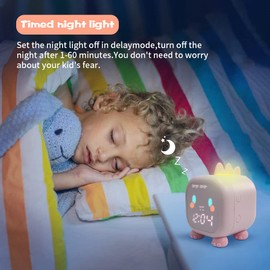 Kids Alarm Clock with Dinosaur, Digital Alarm Clock for Kids Bedroom, Cute Dinosaur Bedside Clock Children's Sleep Trainer, Wake Up Light and Night Light with USB for Boys Girls Birthday Gifts,Pink