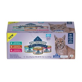 Blue Buffalo Wilderness Wild Delights High Protein Grain Free, Natural Adult Meaty Morsels Wet Cat Food, Chicken & Turkey, Chicken & Trout, Chicken & Salmon 3-oz cans (12 count - 4 of Each Flavor)