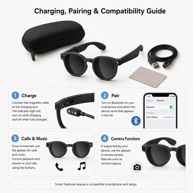 AI Smart Glasses for Calls and Music – Bluetooth Sunglasses