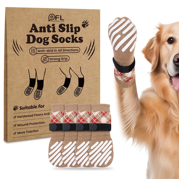 PICK FOR LIFE Dog Socks, 2 Pairs Anti Slip Dog