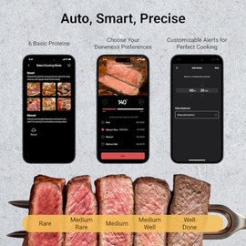 Sincronización inalámbrica Bluetooth inteligente termómetro de carne con WiFi, base y control independientes, alcance ilimitado, señal 10X mejorada para mejorar la estabilidad, precisión certificada