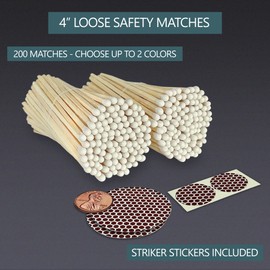 4" Matches in Color(s) of Your Choice (200 Count, with Striking Stickers) | Decorative Unique & Fun for Your Home, Gifts, Accessories & Events | Premium Long Wood Safety Matches by Thankful Greetings