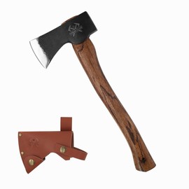 THRWCLUB 15.7" Hand Forged Hatchet Axe, Camping Hatchet with 1065 Carbon Steel & Wooden Handle, Bushcraft Axe with Leather Sheath and Axe Sharpener, Survival Axe for Outdoor Adventures and Gardening
