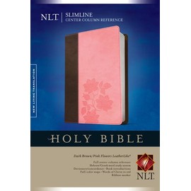 Slimline Center Column Reference Bible NLT, TuTone (Red Letter, LeatherLike, Dark Brown/Pink Flowers)