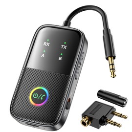 MOREGAX A5 Pro Bluetooth Transmitter Receiver, 2-in-1 Airplane V5.2 Bluetooth Adapter for Airplanes, TVs, Gyms, Supports Connecting 2 AirPods/Headphones, aptX Low Latency and HD for Car/Home Stereo