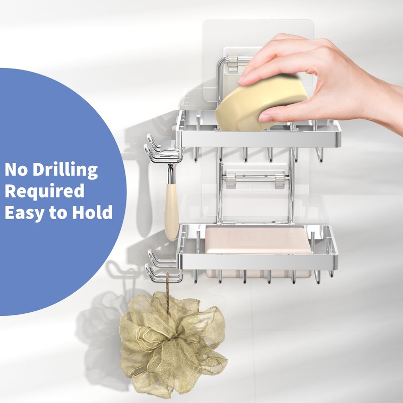 Moforoco Silver Double Soap Bar Holder for Shower, No Drilling