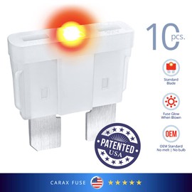 CARAX Glow Fuse – Premium Fuse Standard/Regular Blade ATC/ATO/ATS – 25A Kit 10 pcs – Glow When Blown LED Automotive Fuse – Smart Auto Glow Fuse Easy Identification – 10 pcs.