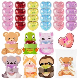 MZfowsen 24Pack Valentines Day Gifts for Kids Boys Girls, Valentines Day Cards with Heart Shape Squishy Toys for Kids School Classroom Prizes Exchange Gifts