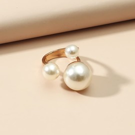 Cicod 3 Pearl Ring for Women Stacking Pearl Cluster Rings Adjustable Open Pearl Full Finger Ring Trendy Personality Pearl Statement Prom Jewelry Christmas Stocking Stuffers for Women(F)