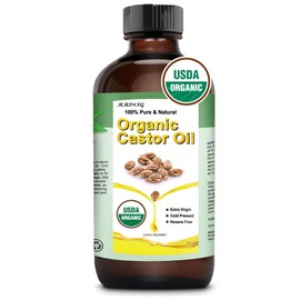 MMPANG Organic Castor Oil (8oz Glass bottle) USDA Certified 100% Pure Natural, Cold Pressed, Hexane Free. Castor Oil for Hair Growth, Thicker Lashes & Fuller Brows