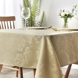 maxmill Jacquard Table Cloth Damask Pattern Spillproof Wrinkle Resistant Heavy Weight Soft Tablecloth for Kitchen Dinning Tabletop Outdoor Picnic Rectangle 52 x 70 Inch Beige