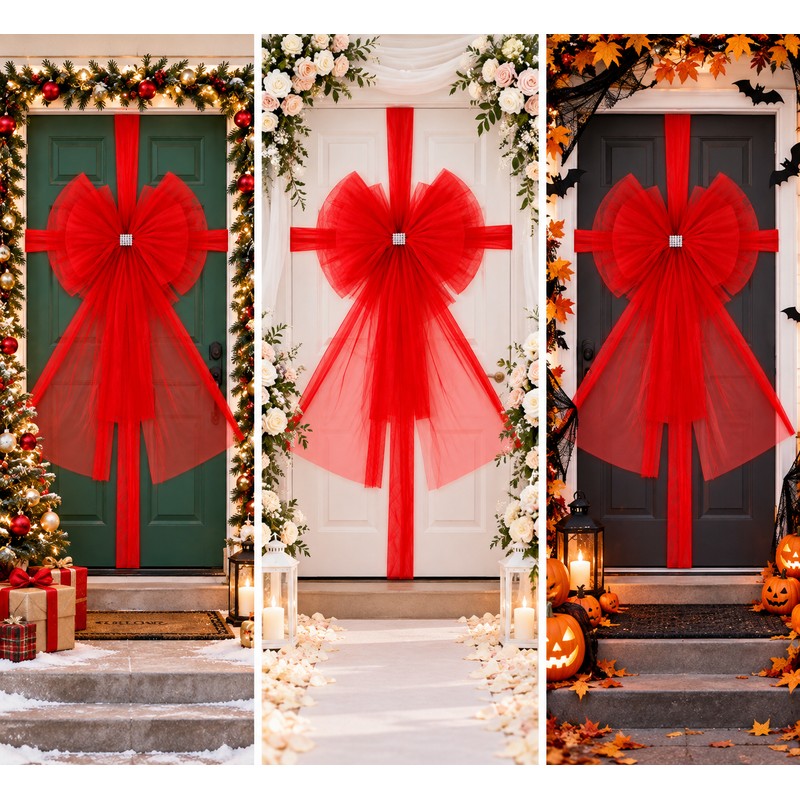Large Christmas Door Bow with Long Ribbon – Oversized Red