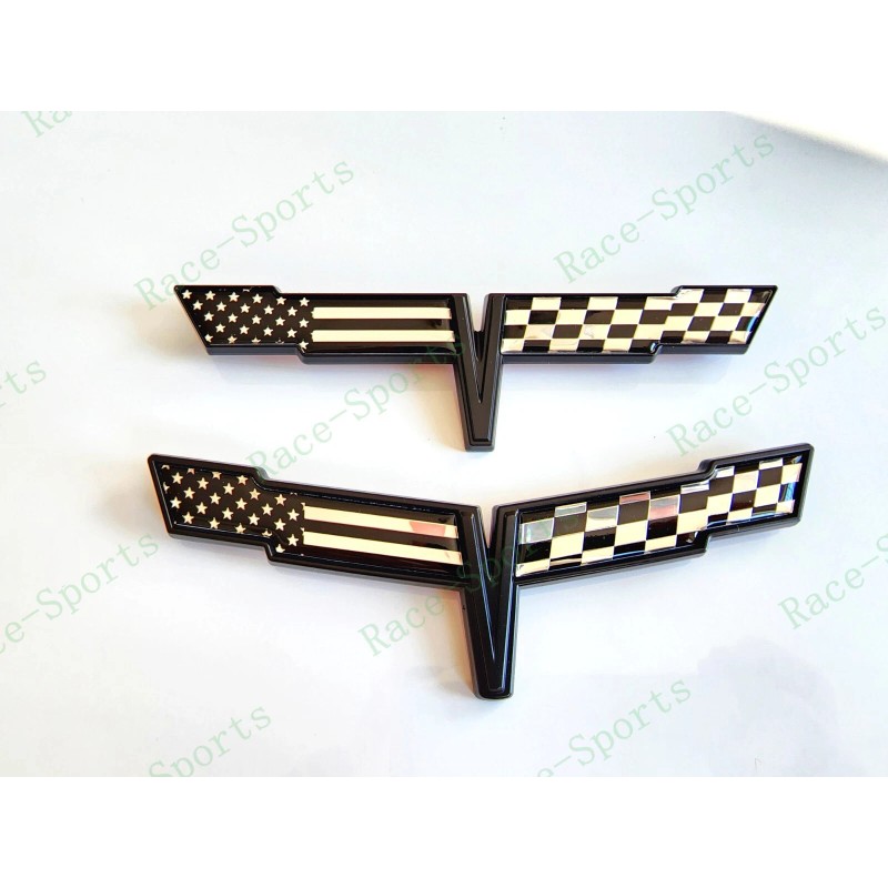 AUTO 2PC Black FRONT NOSE Rear Gas Lid Crossed Black