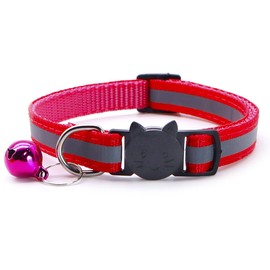 Reflective Cat Collar with Bell 2pcs Breakaway Adjustable Solid Color Kitten Safety Collars for Kitty Boys & Girls Pet Supplies (Red)