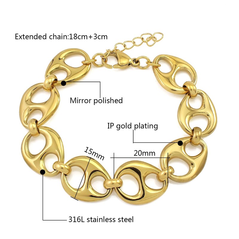Waterproof 18K Gold Plated Stainless Steel Chunky Chain Big Pig