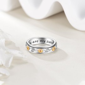 VENACOLY Sunflower Rings for Women 925 Sterling Sliver Fidget Spinner Ring Sun Flower Anxiety Rings Sunflower Jewellery for Women (8)