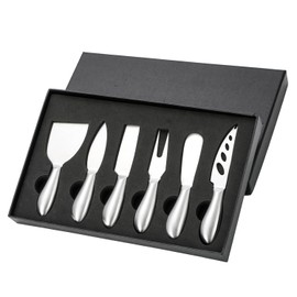7stars Cheese Knife Set – 6-Piece Stainless Steel Charcuterie Knives with Gift Box – Perfect for Cheese Boards, Cutting & Serving (Silver)