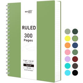 RETTACY Spiral Notebook, B5 College Ruled Notebook with 300 Pages, 7.4" × 10", Medium Size, Notebook Journal for School, Work, Writing, 100 GSM Thick Paper, Flexible Plastic Cover (Green)