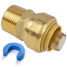 JUWO 1/2" x 1/2" NPT Male Adapter for PEX, Copper, CPVC Pipe, Push to Connect Brass Plumbing Fitting with Upgraded Stiffener with Disconnect Clip (1 Pack)