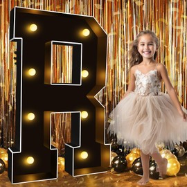 Pooqla 3FT Marquee Light Up Letters, Large Lighted Marquee Letters, Giant Mosaic Letters for Balloons for Party Decoration Anniversary Wedding Birthday Decor, Pre-Cut Frame Giant LED Letter R