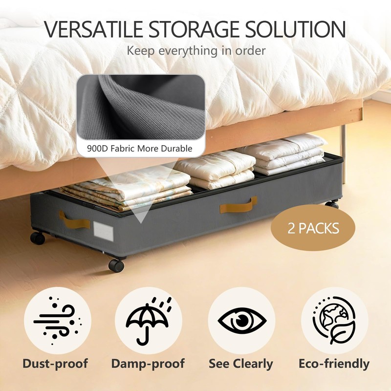 Under Bed Storage with Wheels 2-Pack, 75L XXL Under the