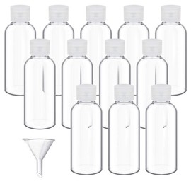 DECARETA 12 Piece Travel Bottle Set, Transparent Plastic Air Bottles Set, 50 ml Toiletries Liquid Container with 1 Small Funnel for Refilling Shampoo Lotions Creams Cosmetics