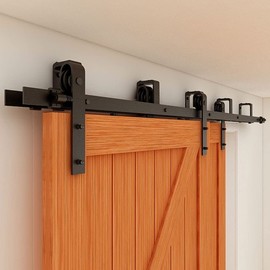 Bypass Sliding Barn Door Hardware Kit 6FT- for Double Wooden Doors - Smoothly & Quietly - Easy to Install (J Shape Hanger)