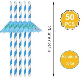 50 Pcs Cocktail Straws, Tropical Party Supplies Cocktail Umbrella Straws, Drink Straws, Food Drink Decorations with Straws for Beach Birthday Festival Tropical Summer Pool Party(Color Random)