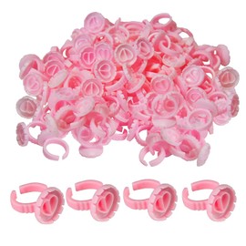 Glue Holder Rings, Pack of 100 Eyelash Glue Holder Ring, Heart Shape Eyelash Ring, Plastic Eyelash Extensions Holder, Eyelash Extension Cup, Eyelash Flower Holder for Eyelash Extensions, Pink
