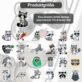 50pcs Little Raccoon Huckleberry, PVC Assertivity Buckler, Kawaii Raccoon Stickers, for DIY, Laptop, Luggage, Fridge, Skateboard, Car, Motorcycle, Bike, for Teenagers and Children