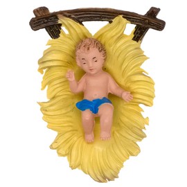 VILLAGE GIFT IMPORTERS Baby Jesus in a Manger | Infant Christ Child for Nativity Scene | Blue Swaddling Clothes | Religious Christmas Decoration for Christian Home | Creche Accessory