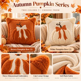 3D Plush Pumpkin Pillow Cover for Fall Decorating – Soft Fuzzy Texture with Bow Accent for Cozy Sofa & Bedroom Decor