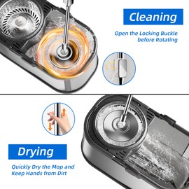 SWIFTIRON Spin Mop and Bucket with Wringer Set for Home,360° Mop and Bucket with Separate Clean and Dirty Water,Wet Dust Mop for Floor Cleaning with Extra Refills (Silver with 6 Pads)