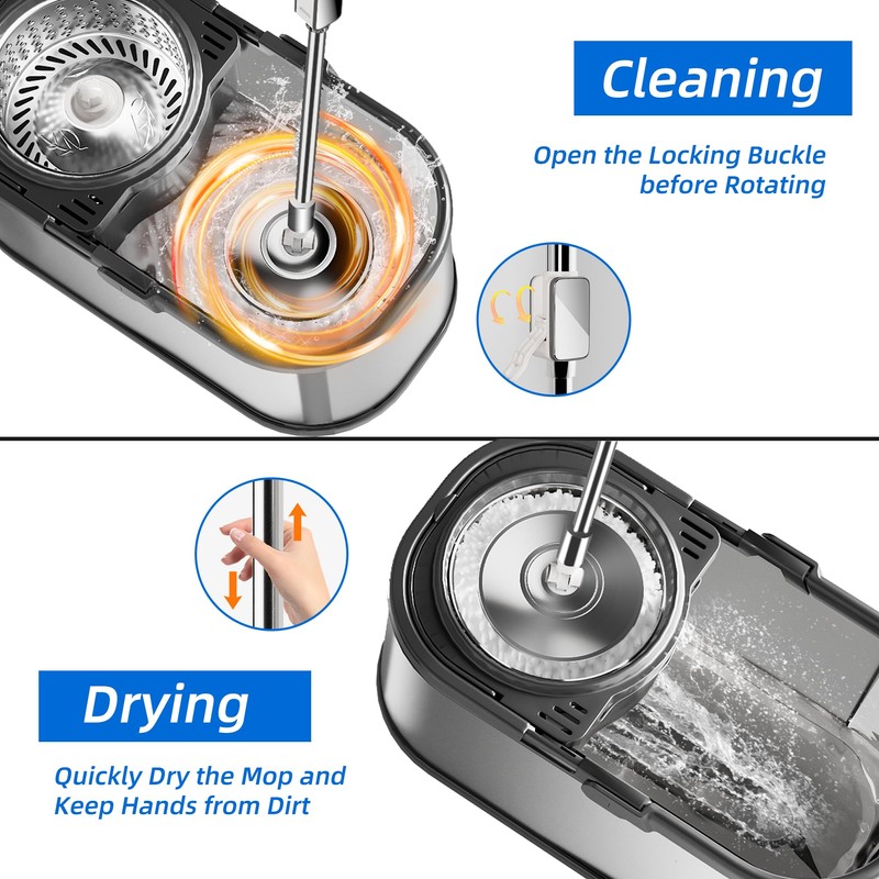SWIFTIRON Spin Mop and Bucket with Wringer Set for Home,360°